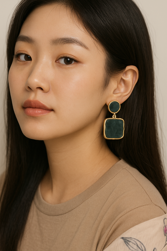 Anti-Tarnish Black Geometric Drop Earrings