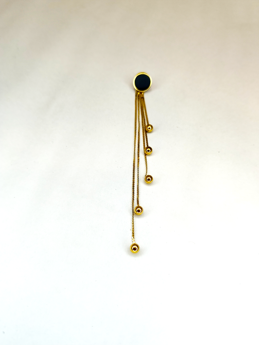 18K Gold-Plated Black Enamel Tassel Earings