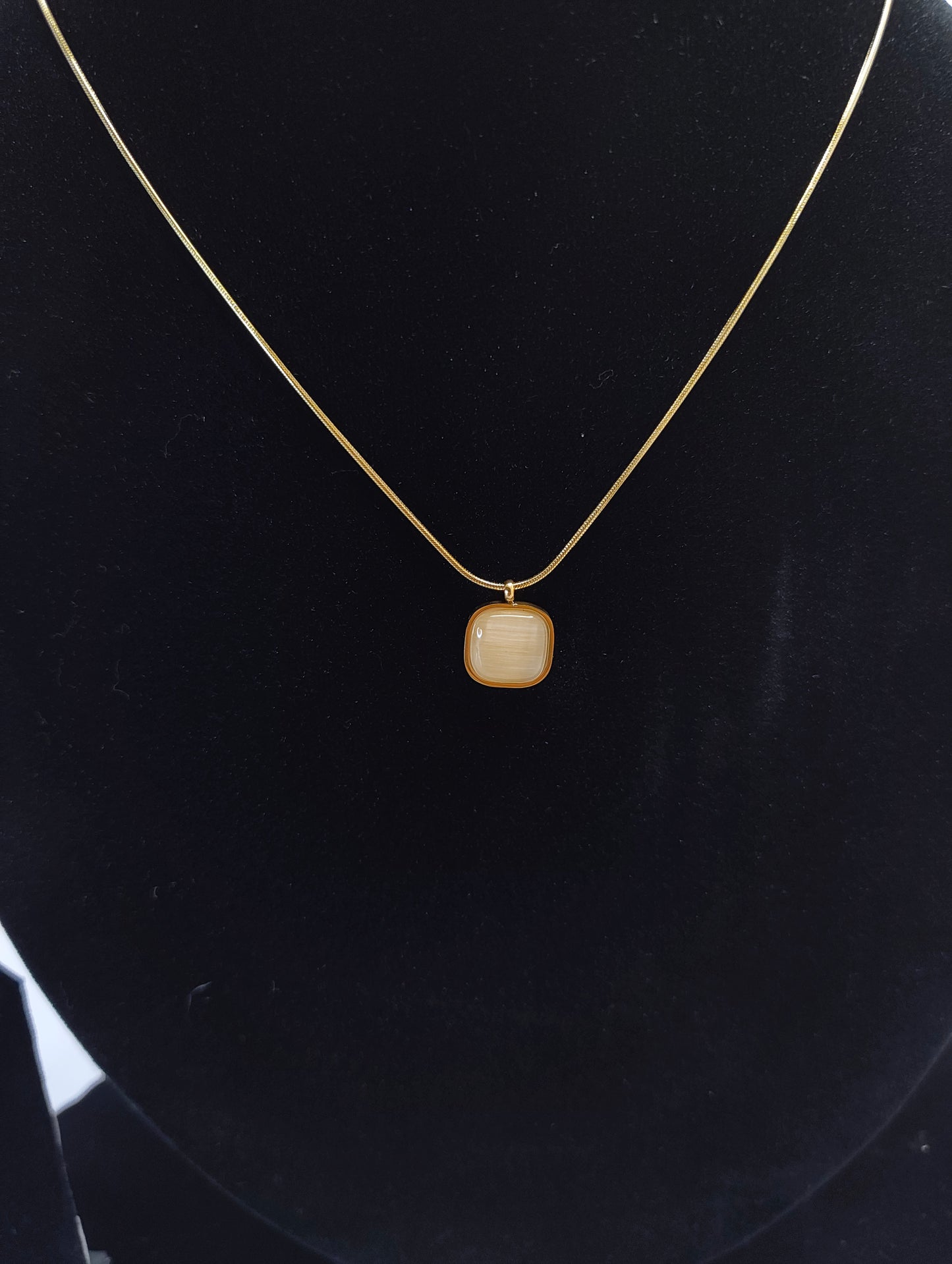 18K Gold Plated Square Stone Necklace