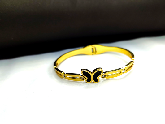 18K Gold-Plated Black Butterfly Bangle Bracelet