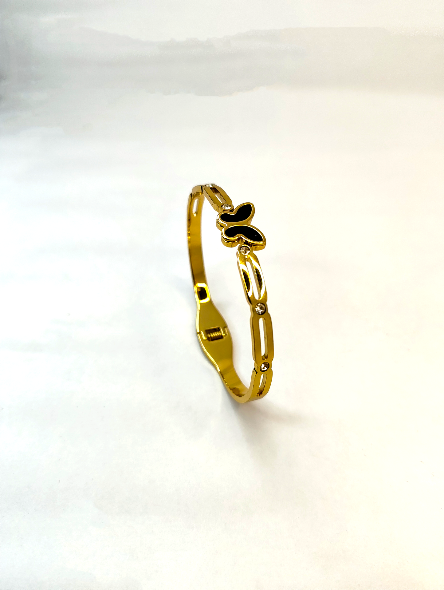18K Gold-Plated Black Butterfly Bangle Bracelet