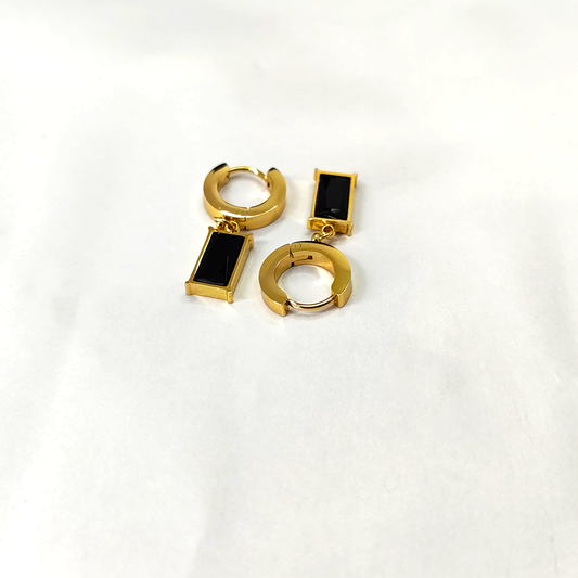 18K Gold-Plated Black Baguette Hoop Earings