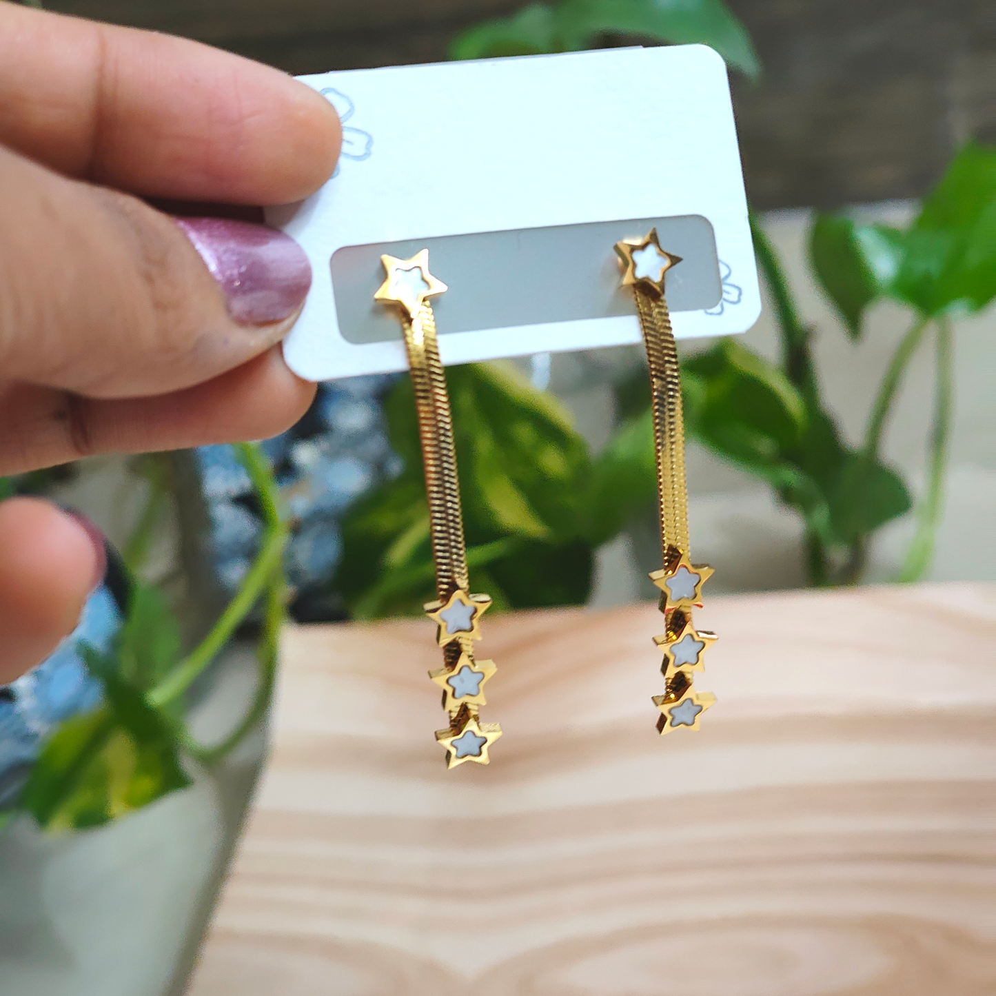 18K Gold-Plated White Star Dangle Earings