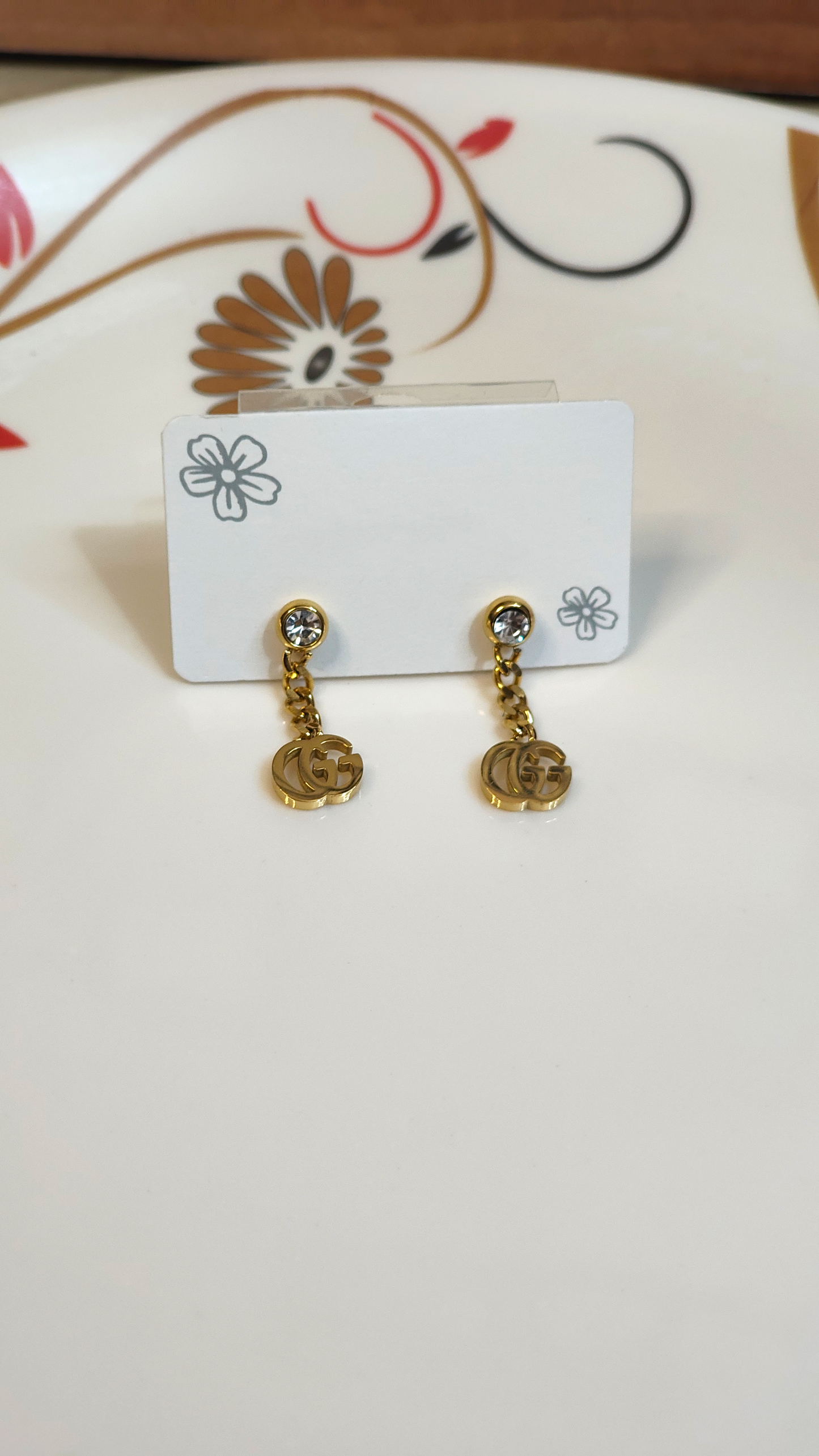 18K Gold-Plated Crystal GG Drop Earings