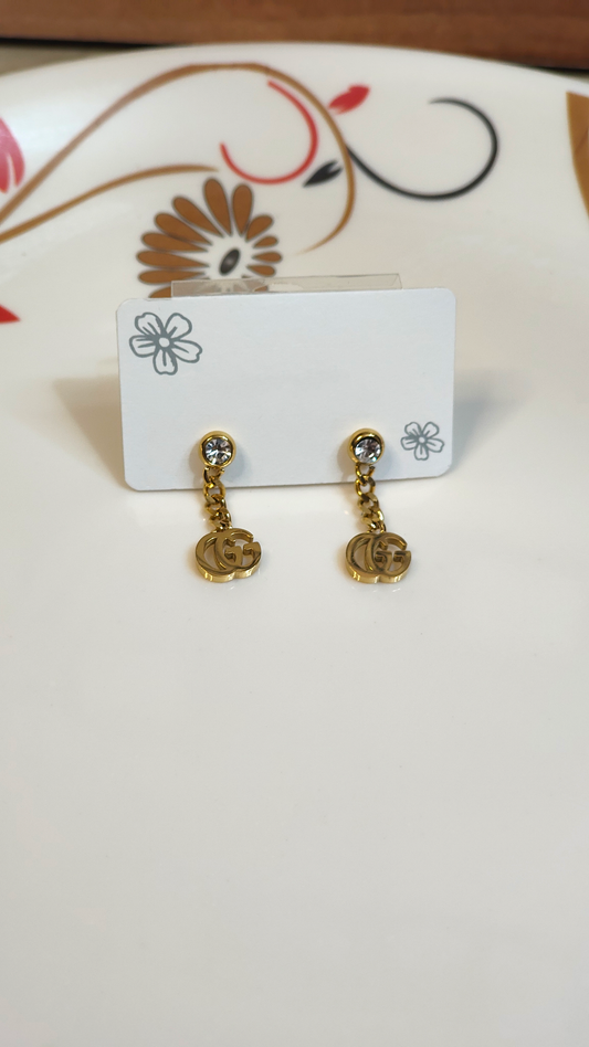 18K Gold-Plated Crystal GG Drop Earings