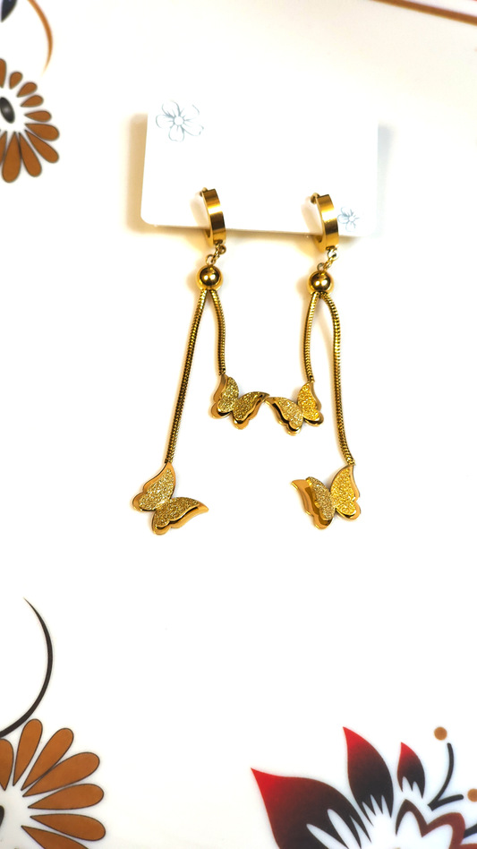 18K Gold-Plated Butterfly Tassel Hoop Earings