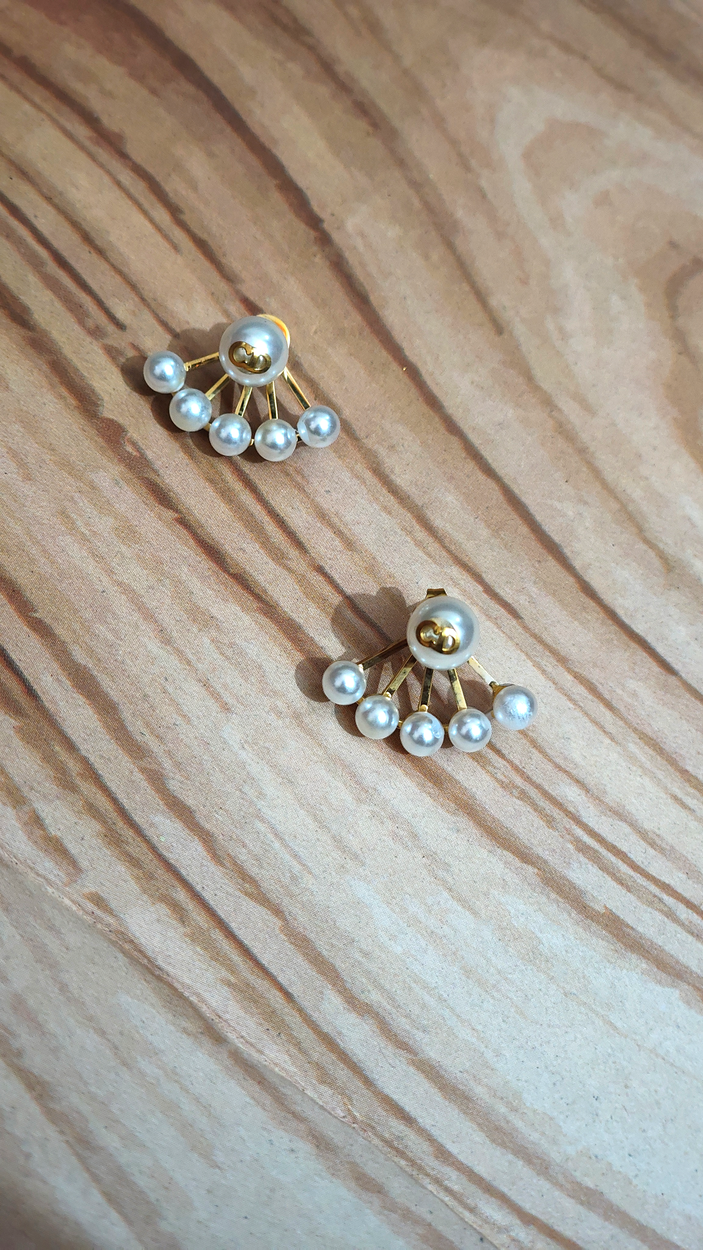 18K Gold-Plated 2 in 1 Pearl Fan Stud Earings