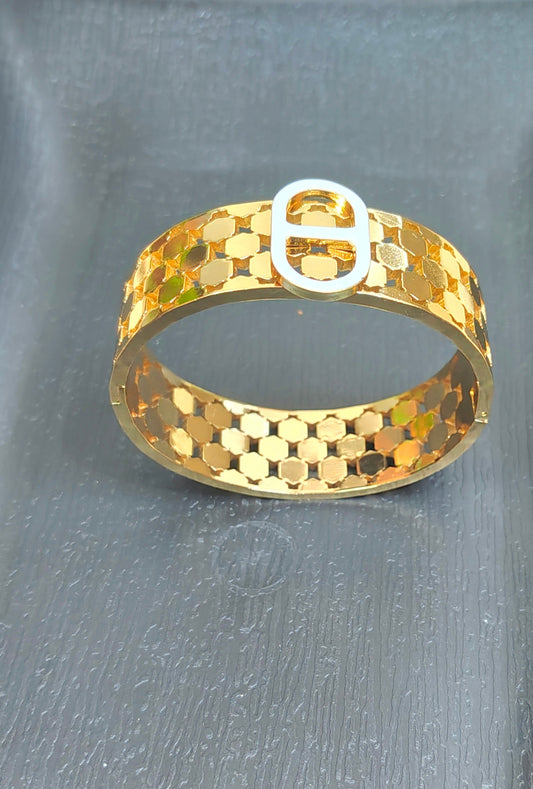 18K Gold-Plated Hexagon Cutout Bangle Bracelet