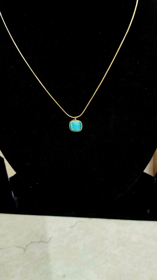 Gold Plated Anti-Tarnish Square Stone Pendant Necklace