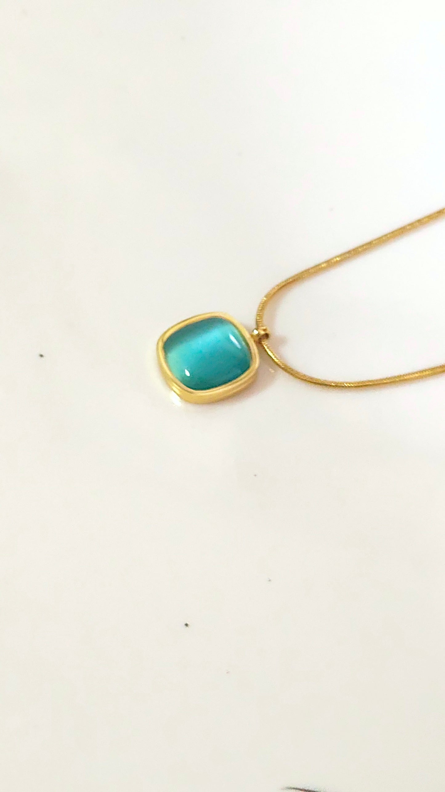 Gold Plated Anti-Tarnish Square Stone Pendant Necklace
