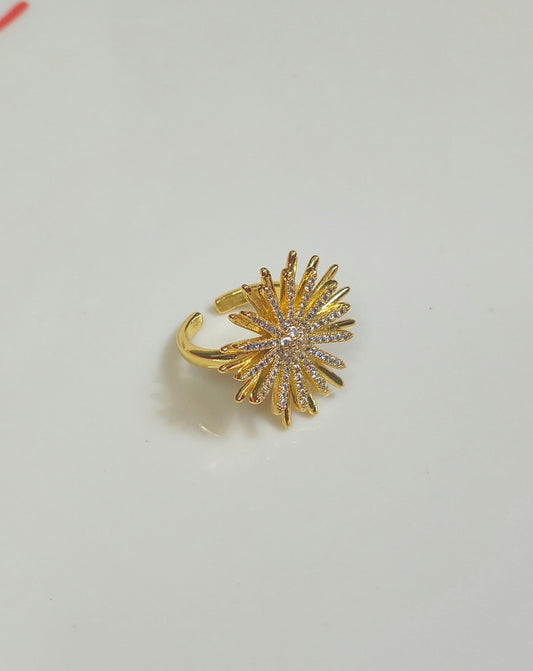 18K Gold-Plated Sunburst Adjustable Statement Ring