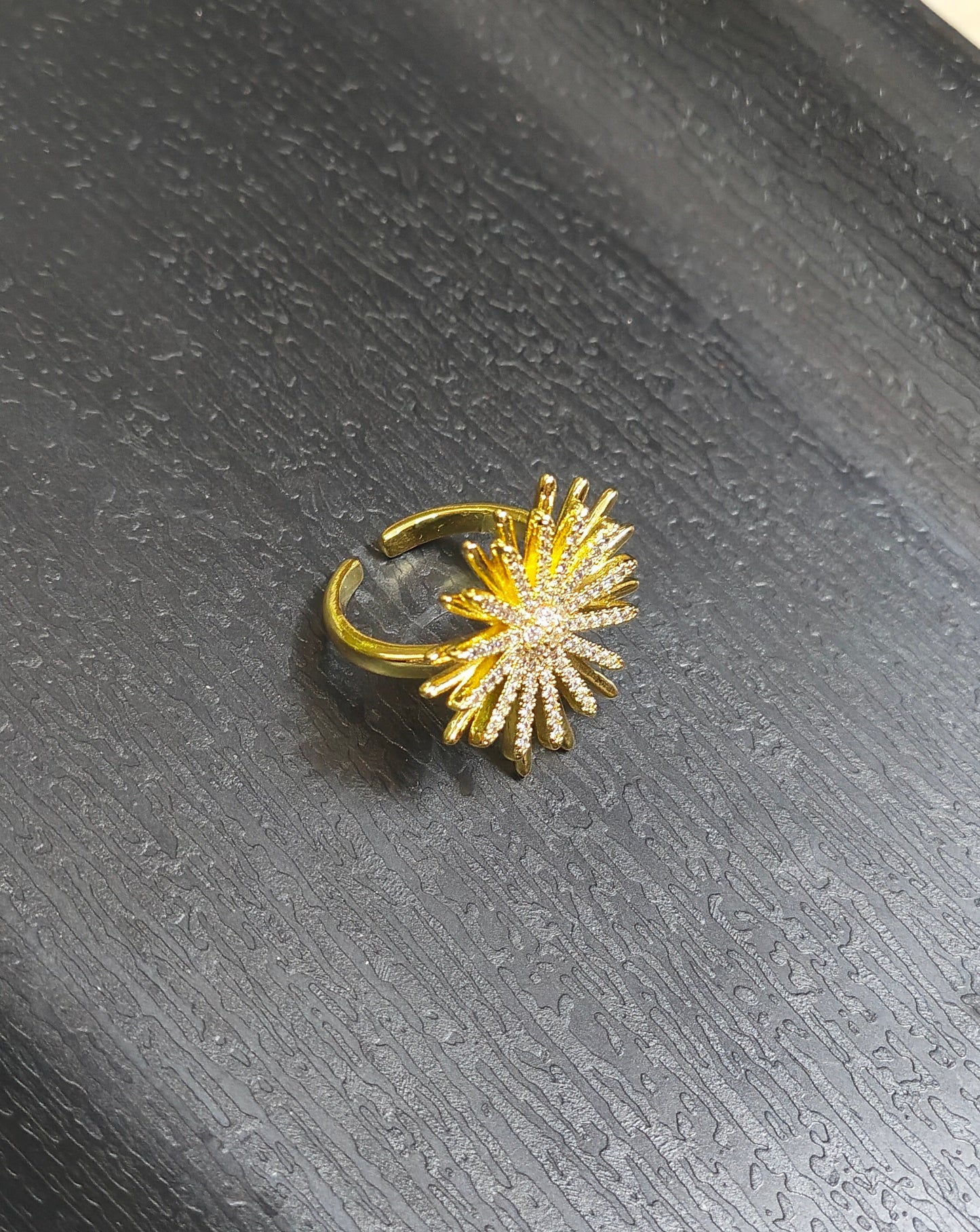 18K Gold-Plated Sunburst Adjustable Statement Ring