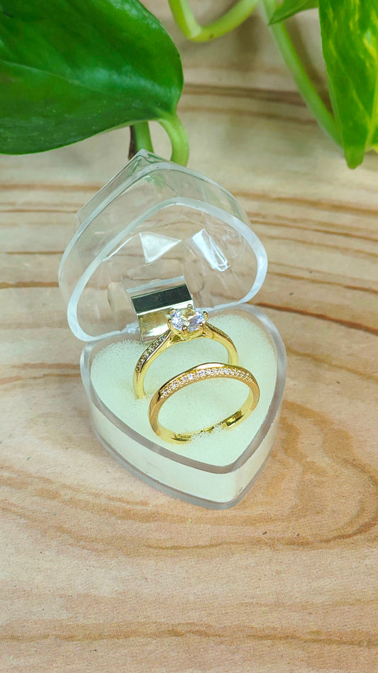 18K Gold-Plated Solitaire and Pave 2 in 1 Ring Set