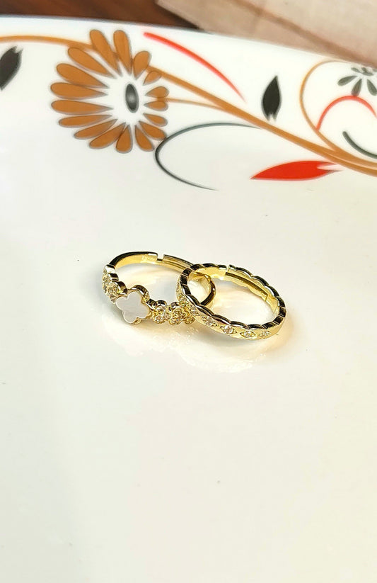 Gold-Plated 2 in 1 White Clover Couple Ring