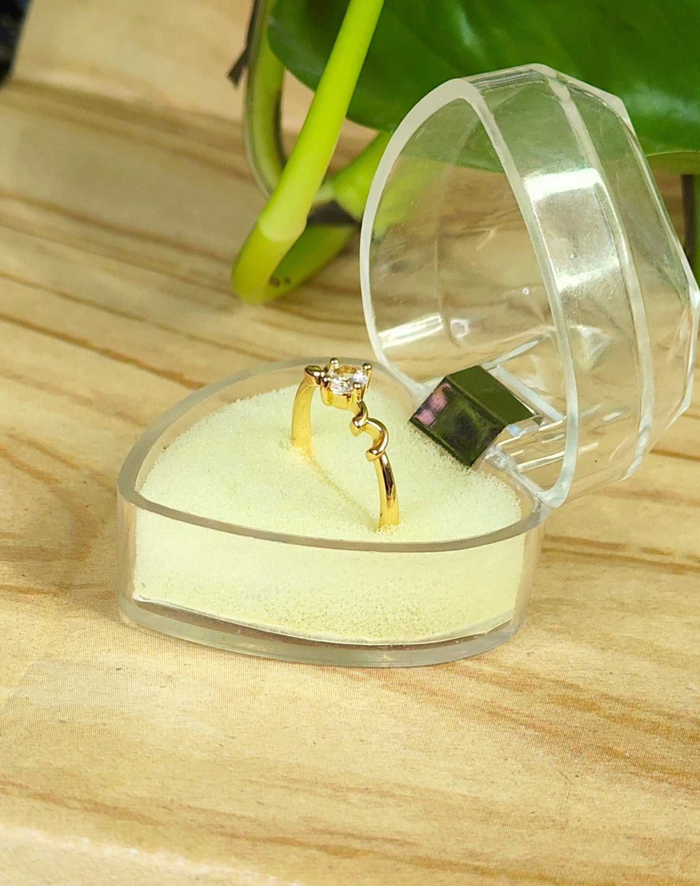 Gold-Plated Solitaire Vine Motif Ring