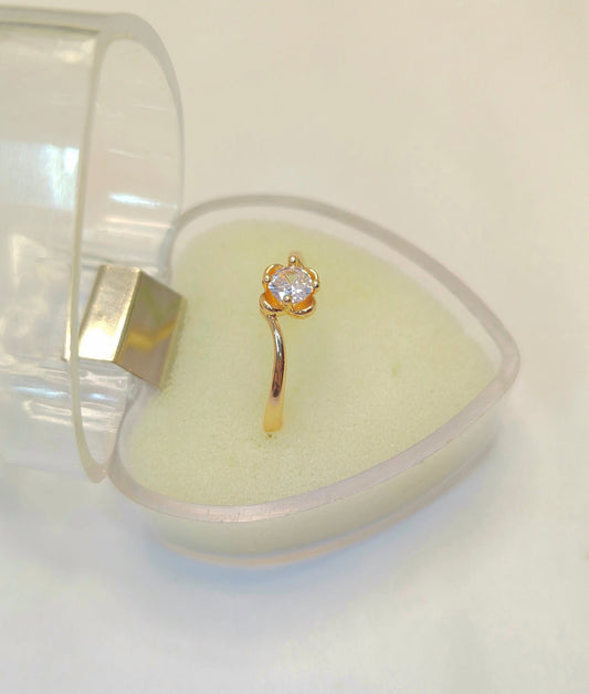 Gold-Plated Floral Solitaire Elegant Ring