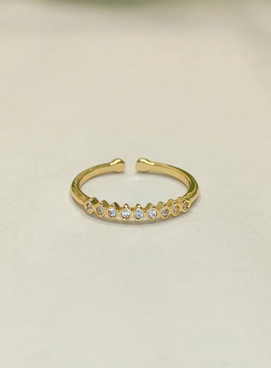 Anti Tarnish Geometric CZ Adjustable Ring