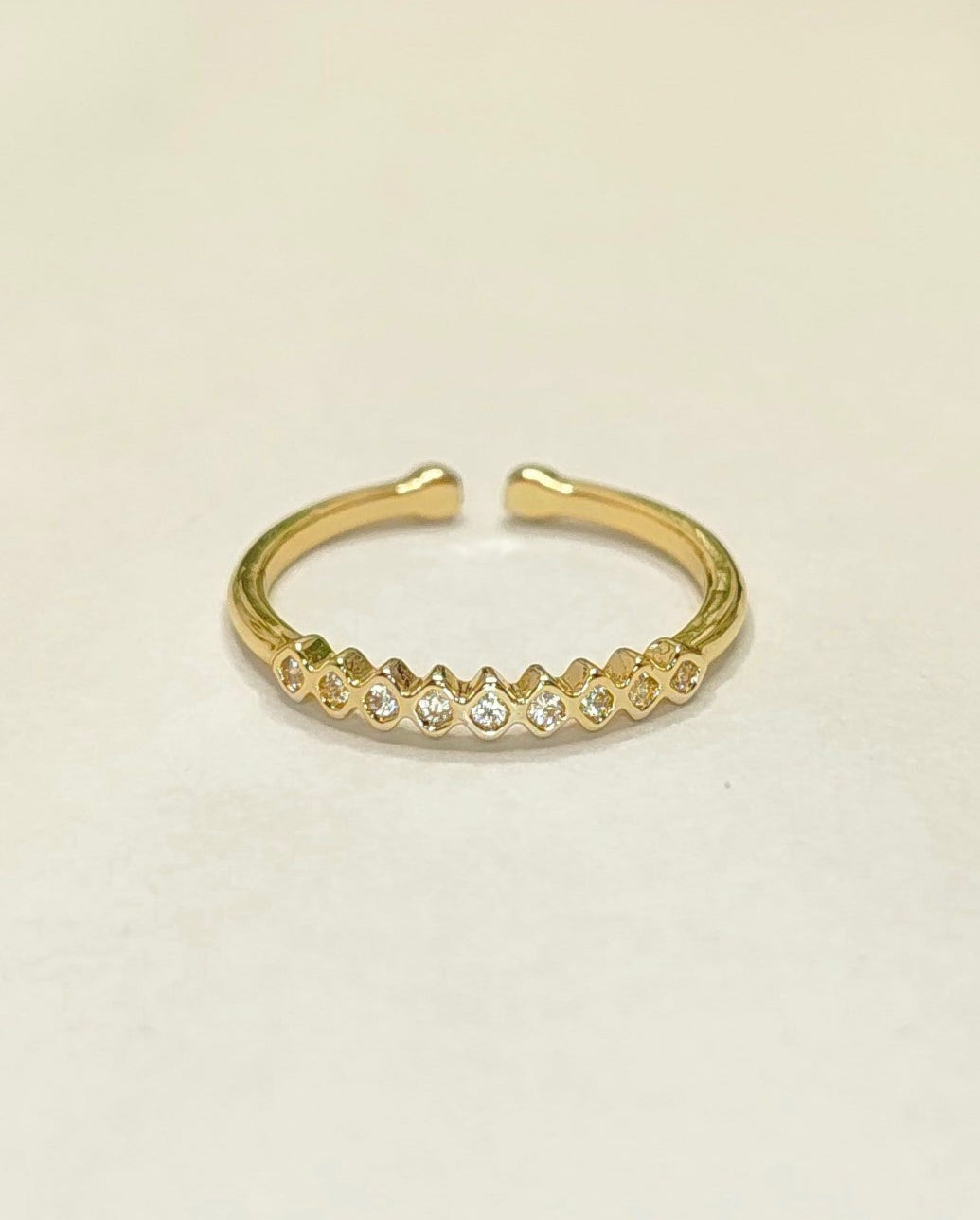 Anti Tarnish Geometric CZ Adjustable Ring