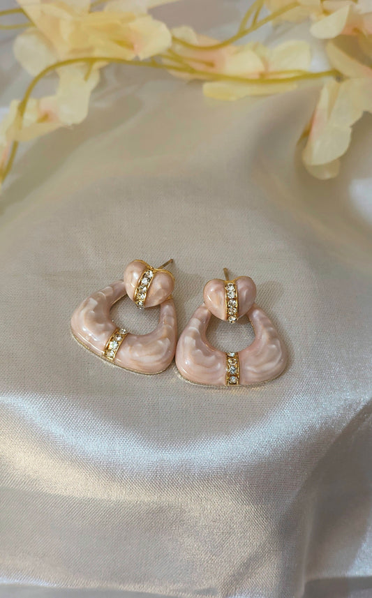 Anti-Tarnish Pink Enamel Heart Drop Earrings