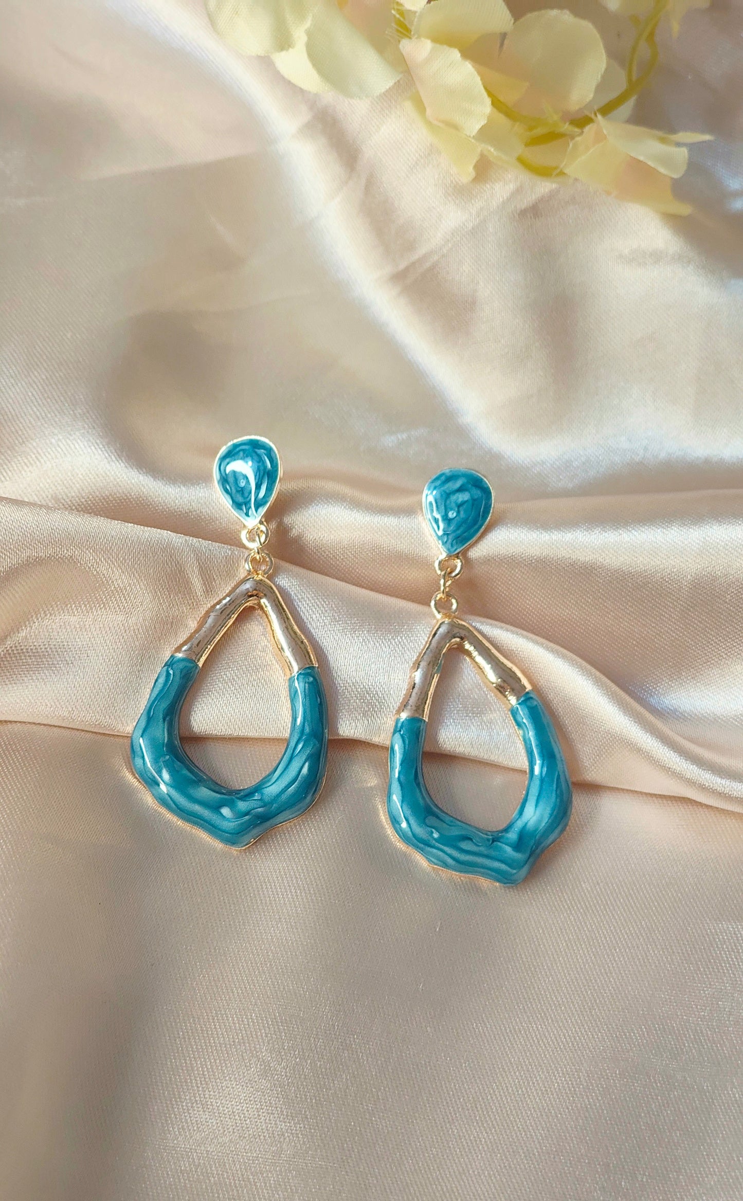 Anti-Tarnish Teal Enamel Drop Earrings