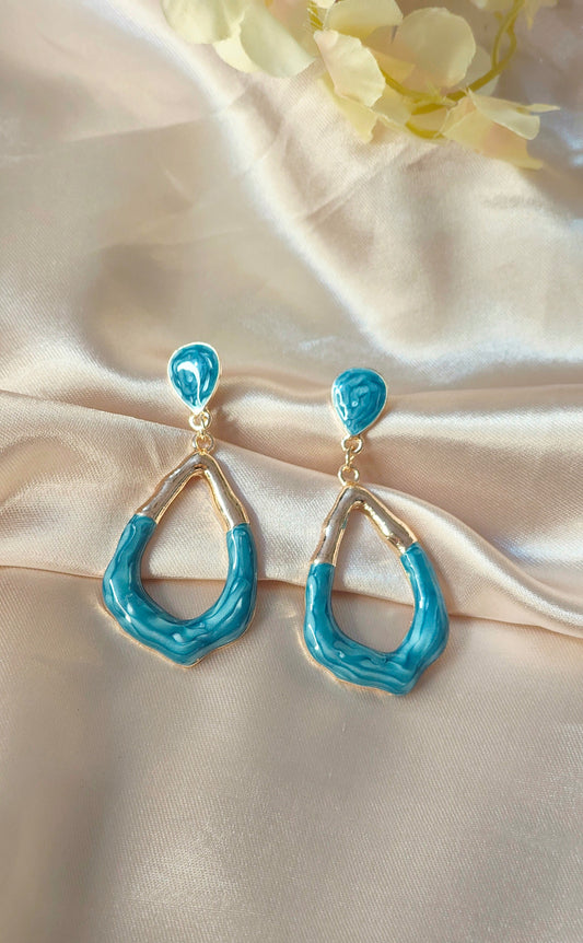 Anti-Tarnish Teal Enamel Drop Earrings