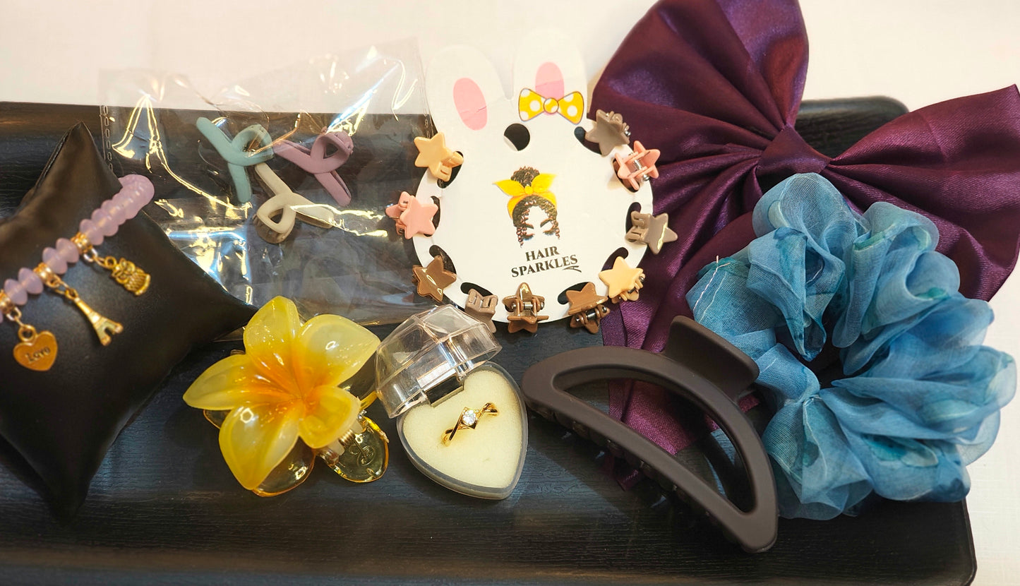 Rose Quartz Charm Bracelet & Hair Accessories Combo Set (8 Items)