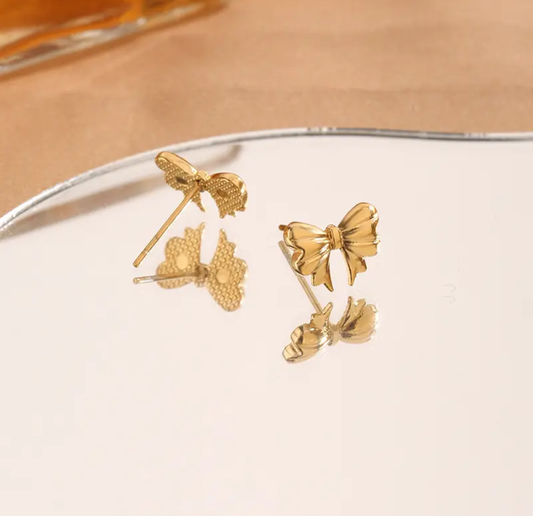 Anti-Tarnish Gold Bow Knot Stud Earrings