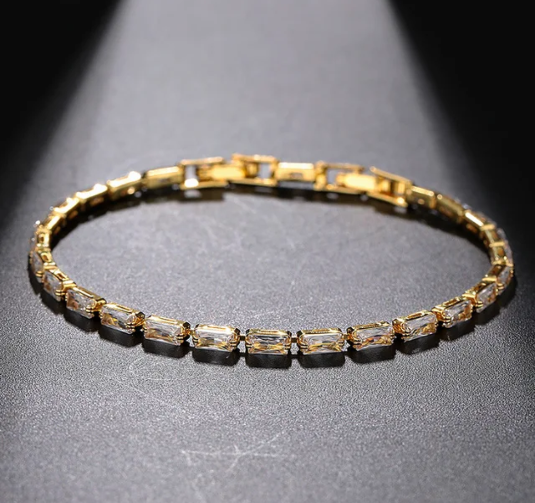 18K Gold Plated Anti-Tarnish Baguette Zircon Tennis Bracelet