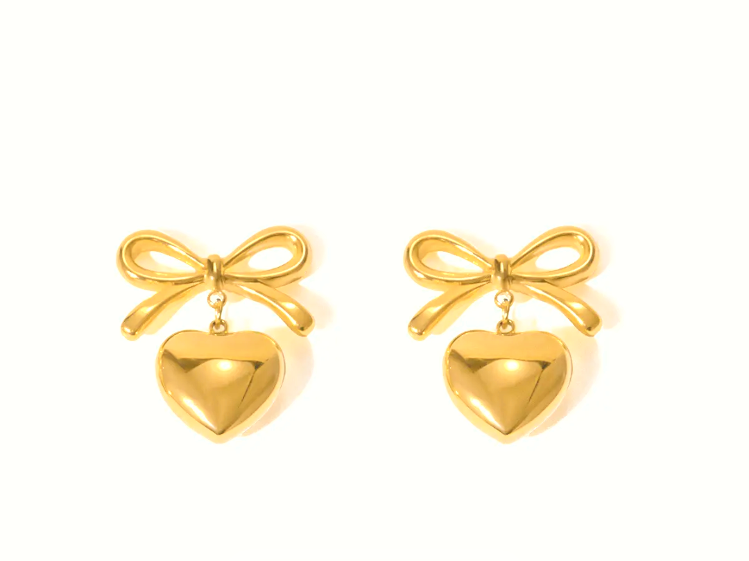 Gold Plated Bow Heart Earrings