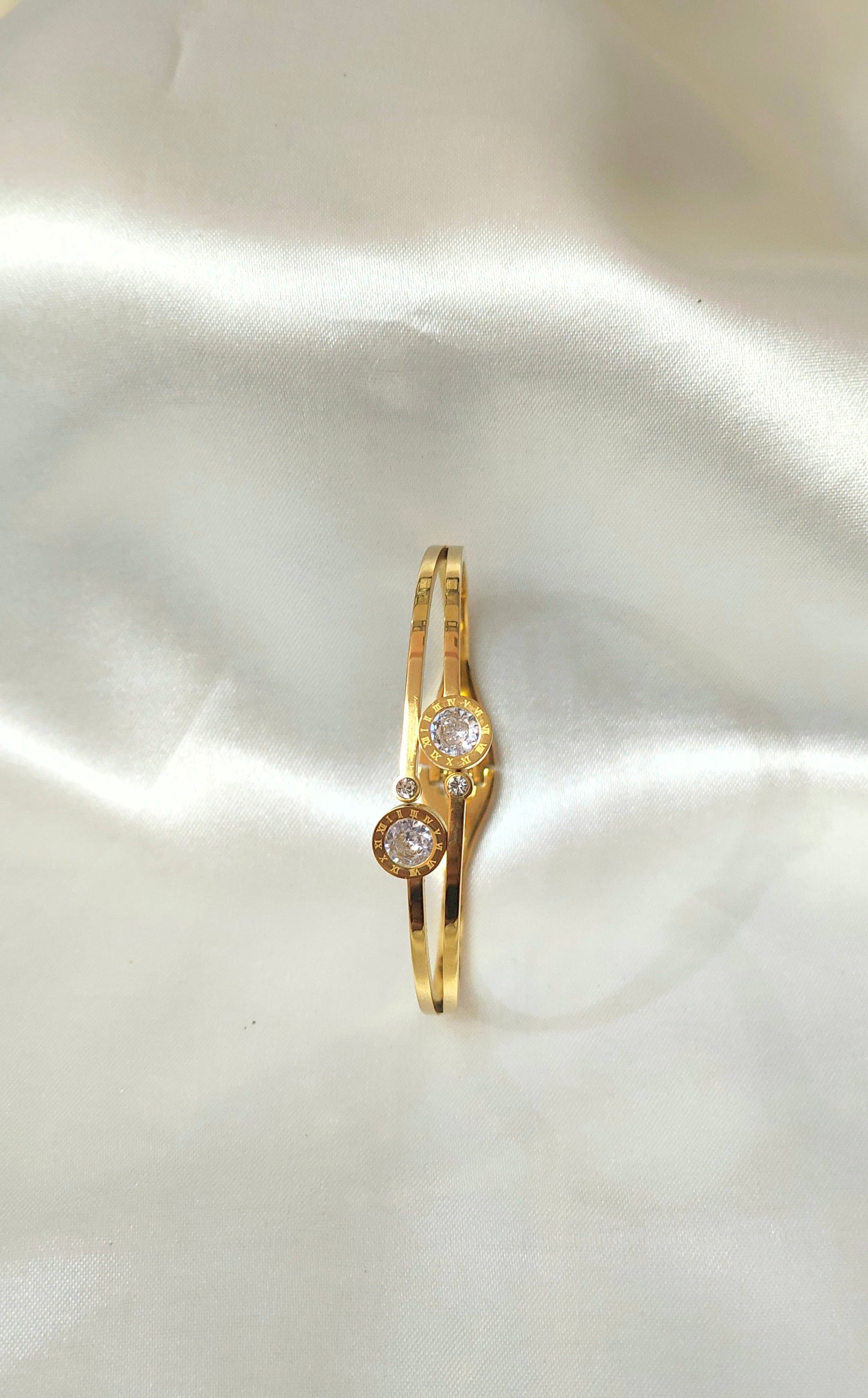 Elegant Twin Solitaire Gold-Plated Bracelet