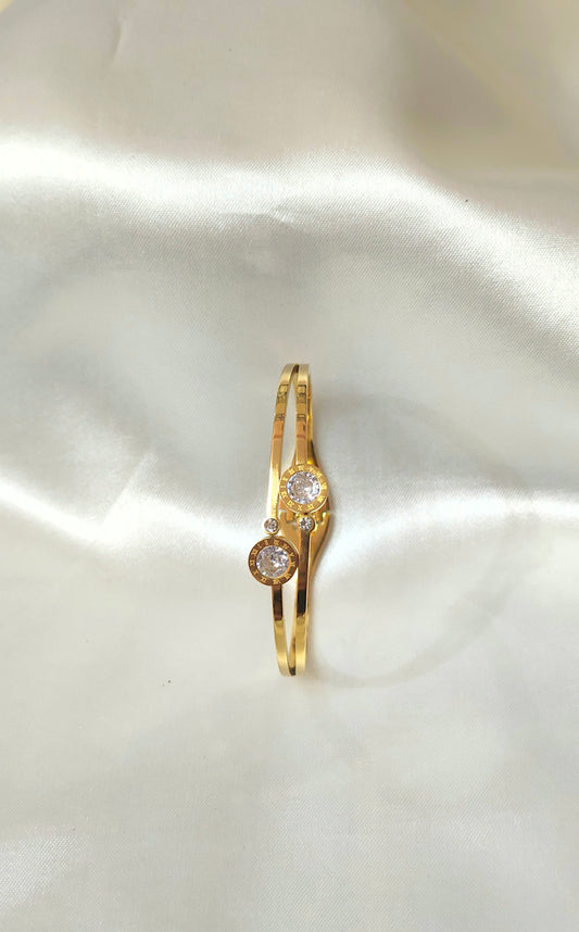 Anti-Tarnish Twin Solitaire Gold Bracelet - Elegant & Sparkling | KALPRATNA