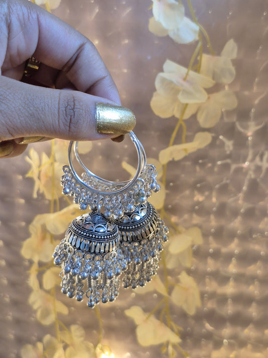Silver Oxidized Hoop Jhumka – Traditional Design for Ethnic Wear