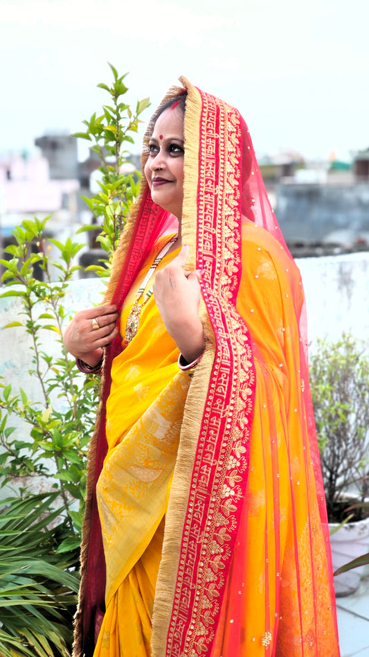 Red Net Sanskrit Embroidered Dupatta – Perfect for Bridal, Wedding & Festive Wear