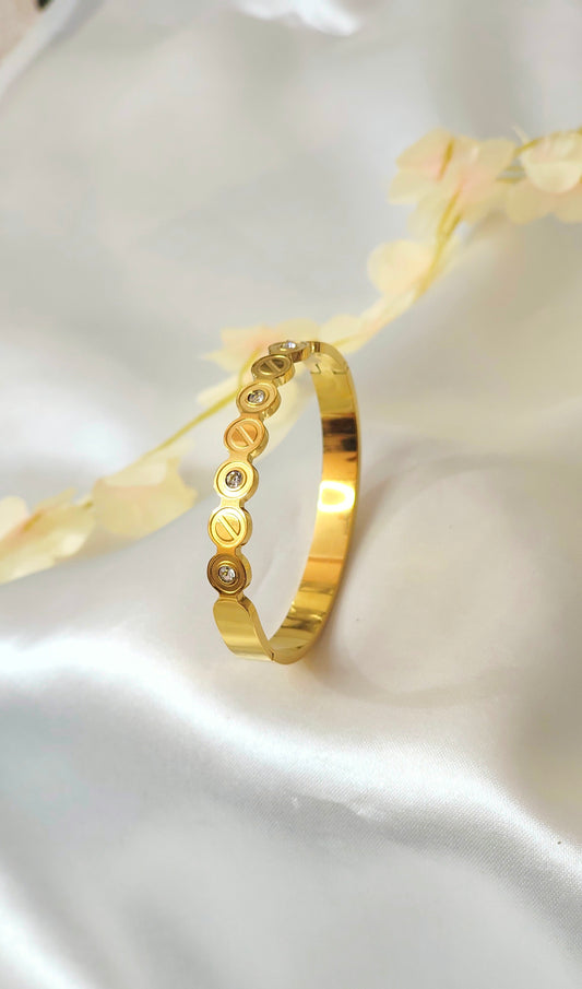 Anti-Tarnish Geometric Gold Bracelet with Crystal Accents | KALPRATNA