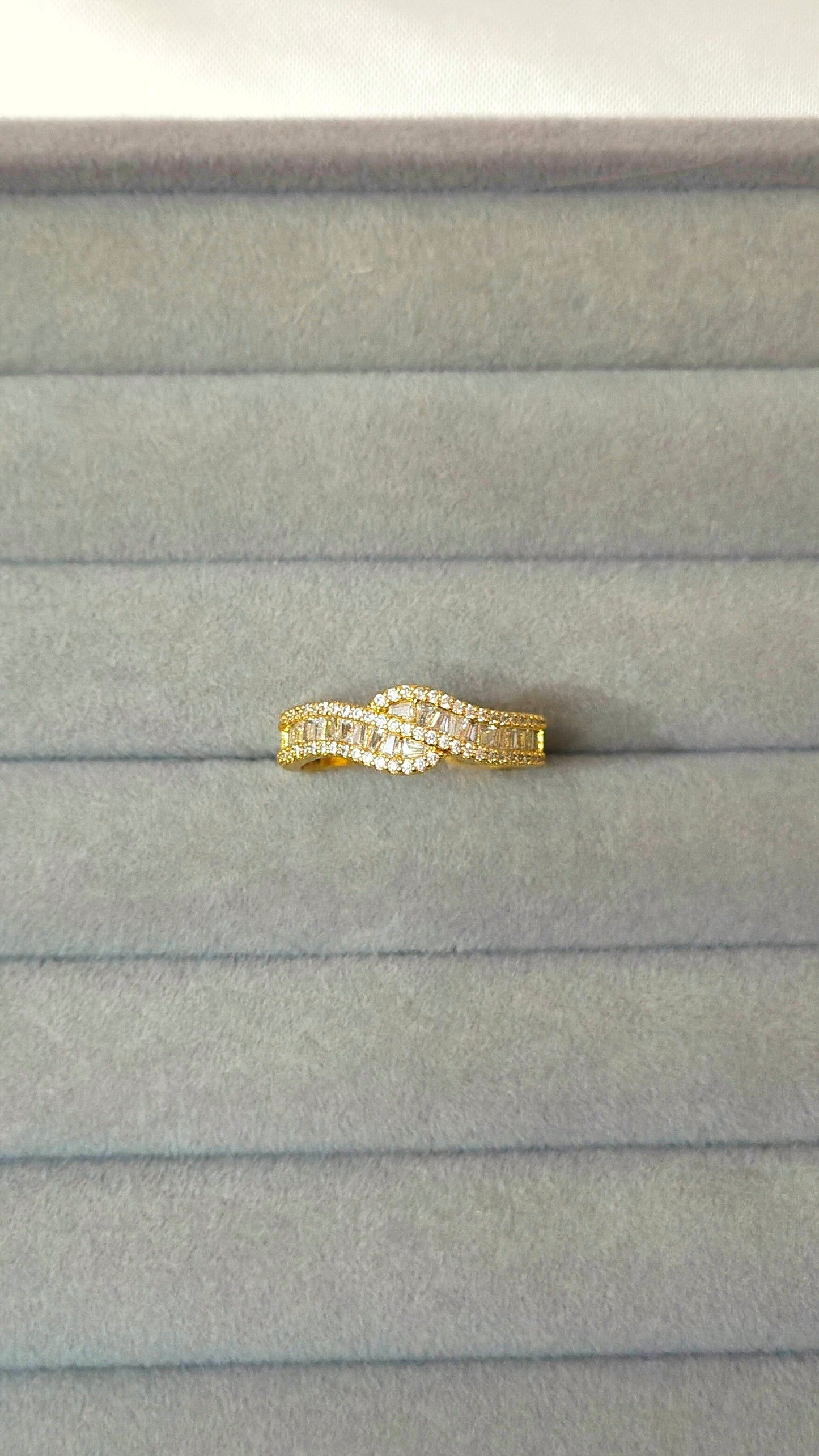 18K Gold-Plated Wave CZ Statement Ring
