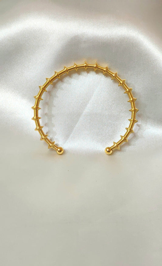 Antitarnish Gold-Plated Textured Open Cuff Bracelet