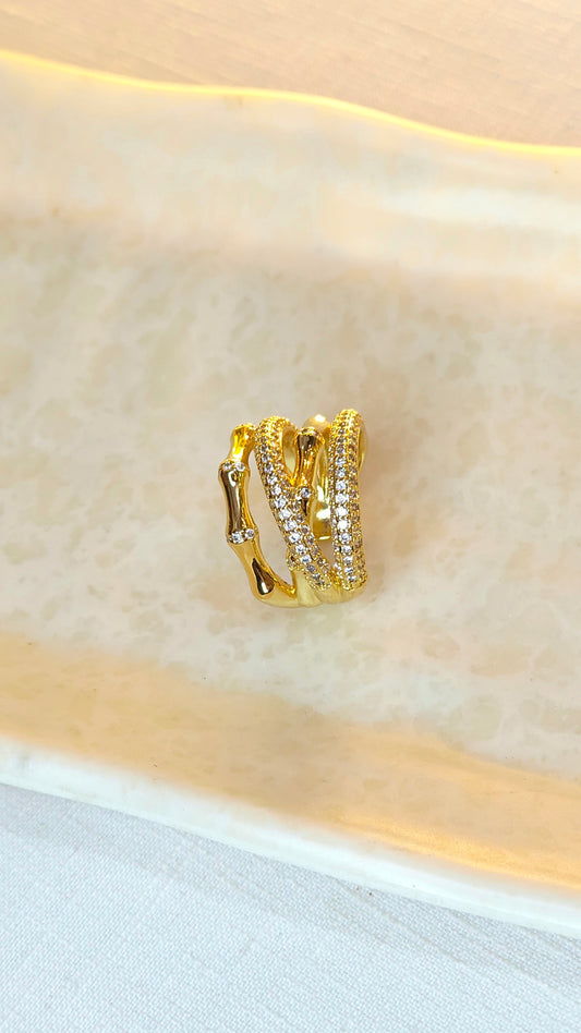 Anti-Tarnish 18k Gold plated Bamboo Statement Ring
