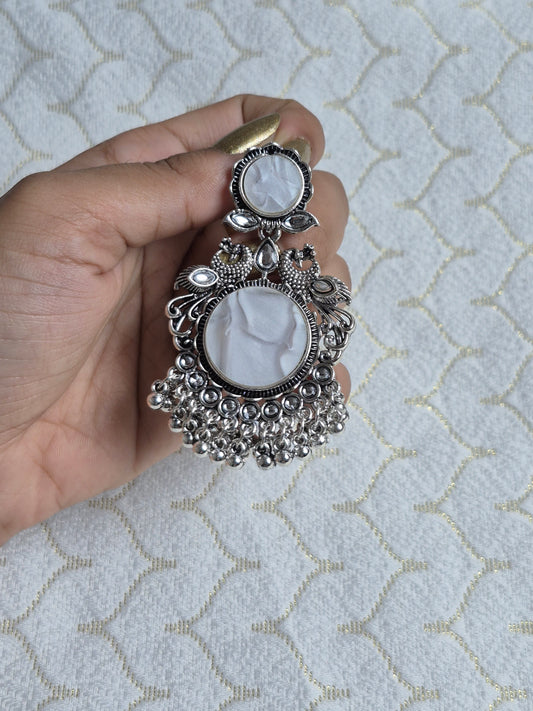 Antique Silver Oxidized Jhumka – Ethnic Peacock Design