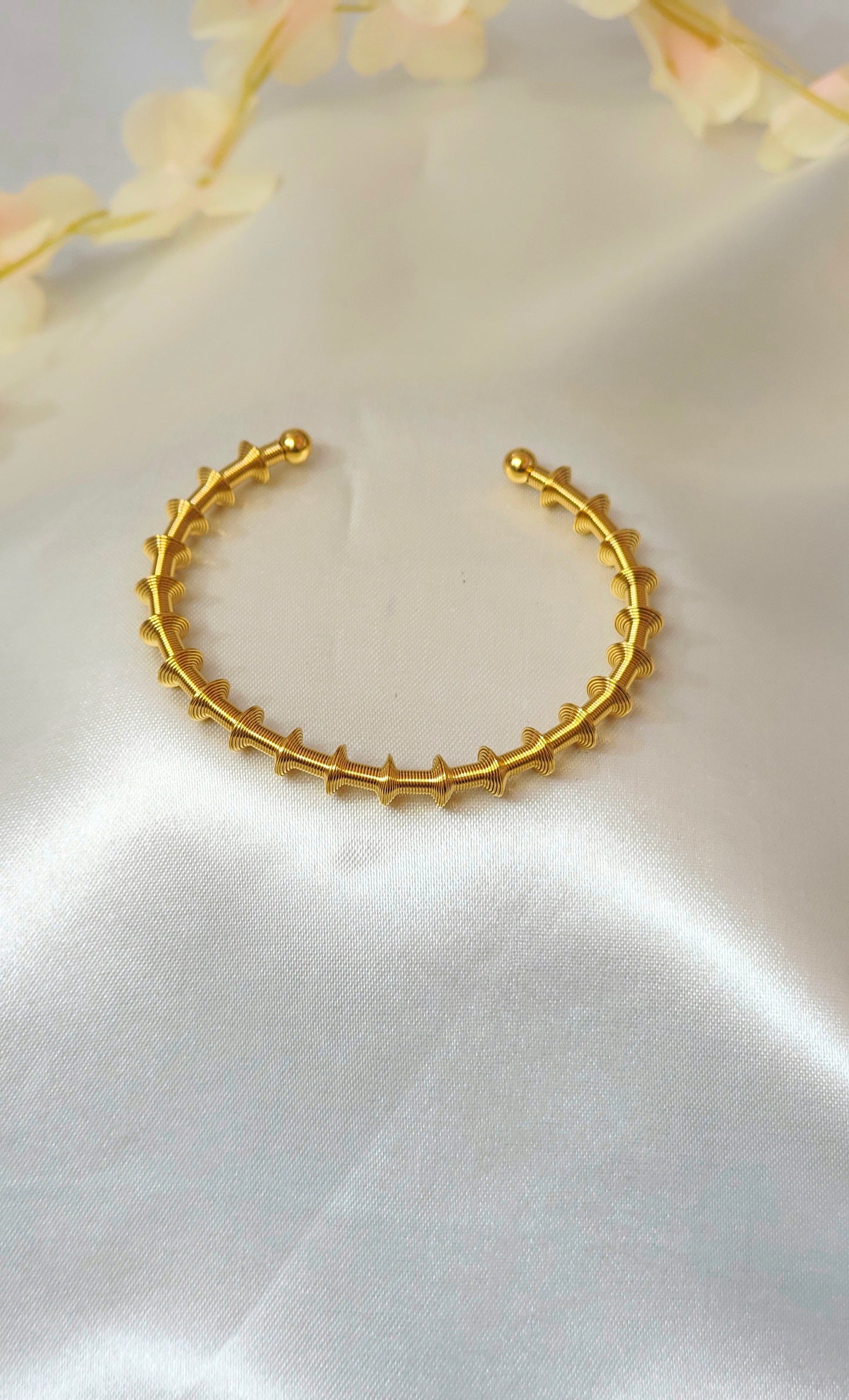 Antitarnish Gold-Plated Textured Open Cuff Bracelet