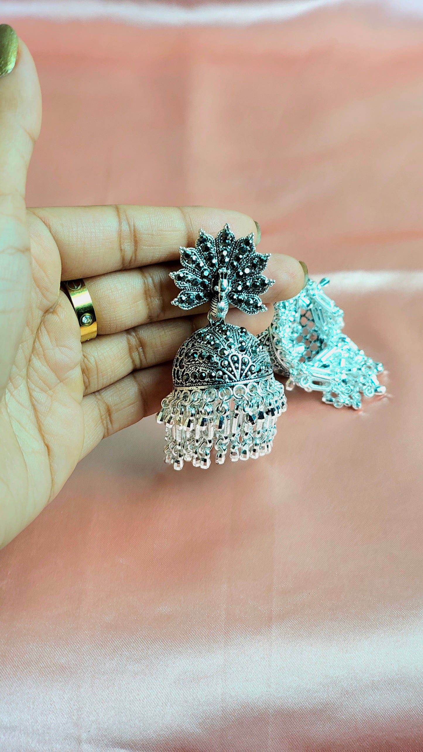 Oxidized Silver Peacock Jhumka – Antique Statement Dangler with Ghungroo