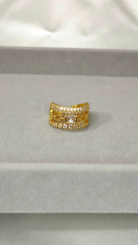 18k Gold plated Geometric Anti-Tarnish Crystal Ring