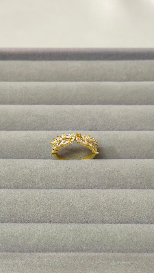 18K Gold-Plated Leaf CZ Adjustable Ring