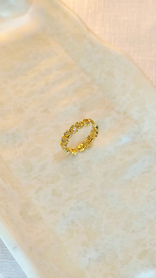 Star & moon pattern anti tranish gold plated ring