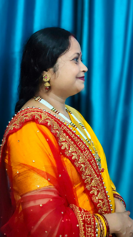 Red Net Zari Embroidered Dupatta – Perfect for Bridal & Festive Wear