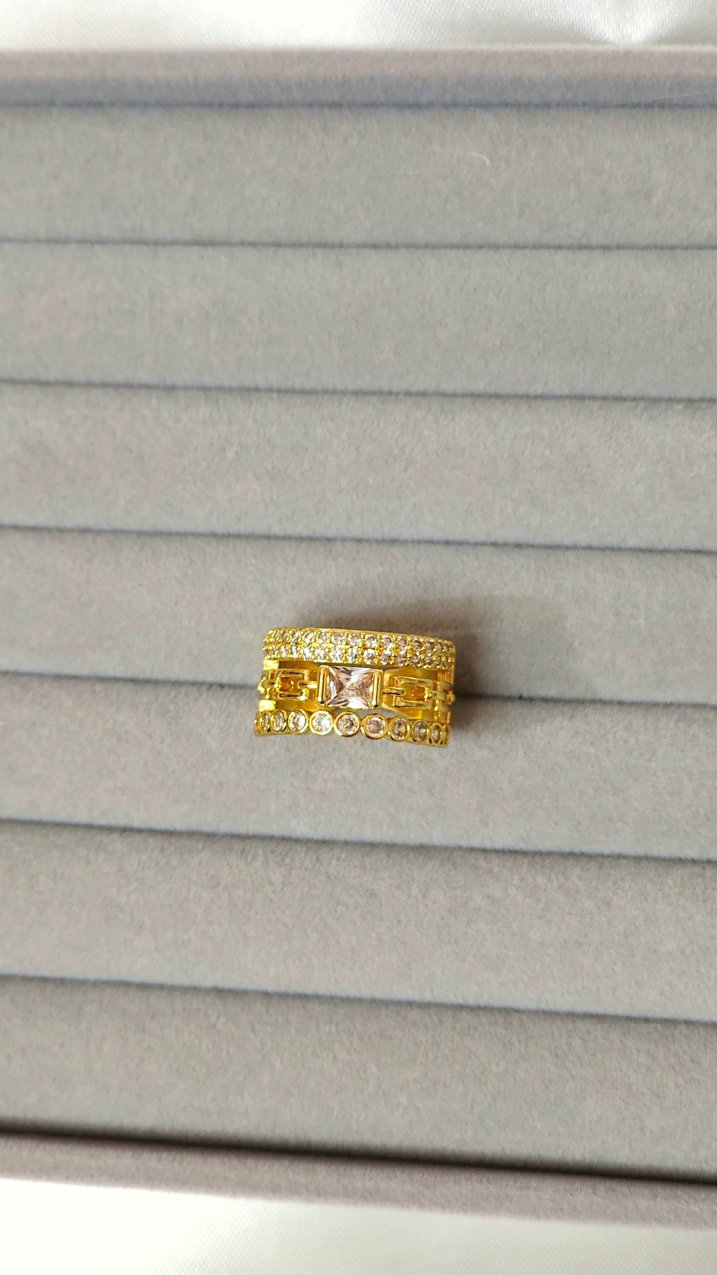 18k Gold plated Geometric Anti-Tarnish Crystal Ring
