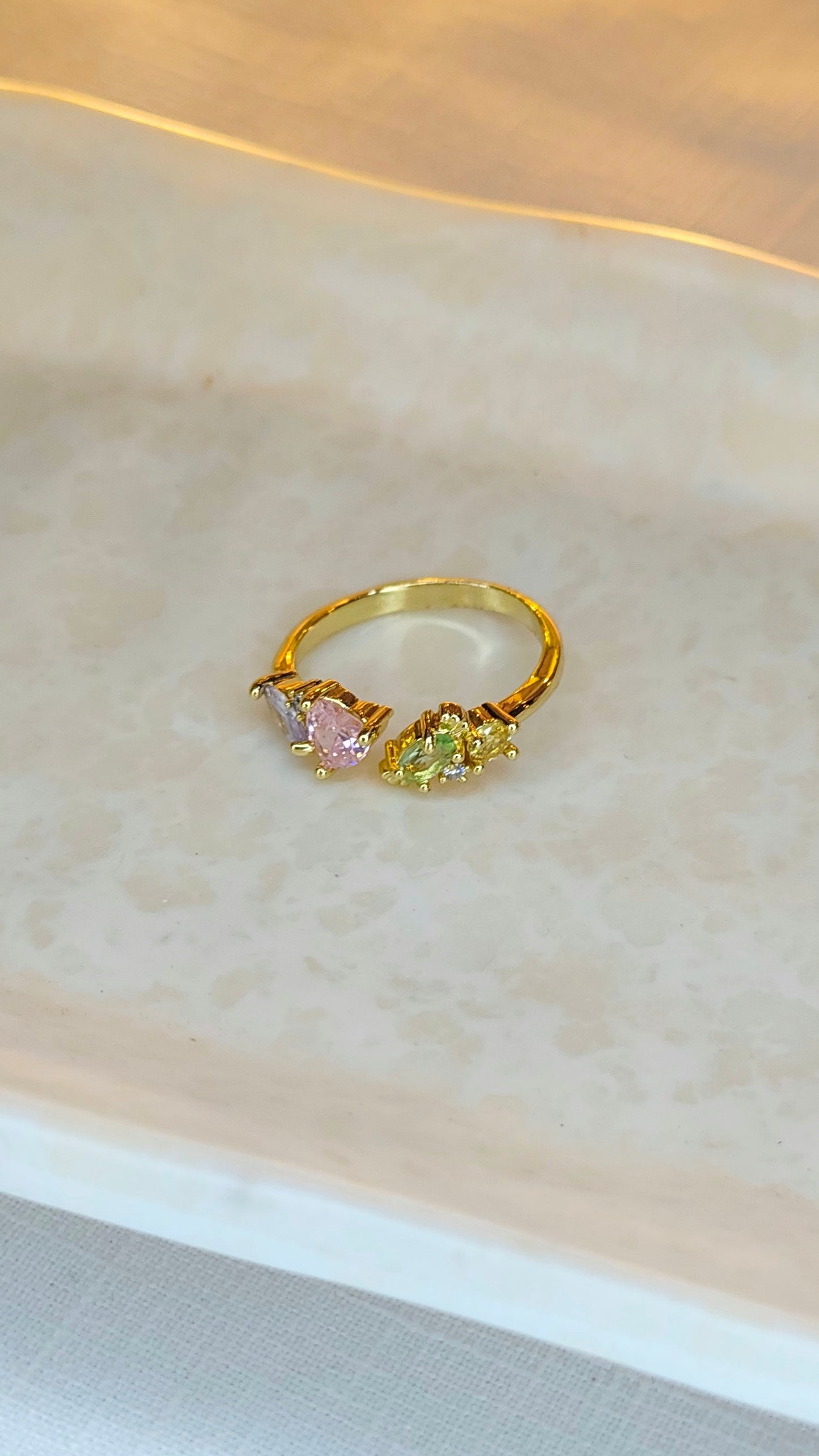 Pastel Heart Stones Anti-Tarnish Gold Ring