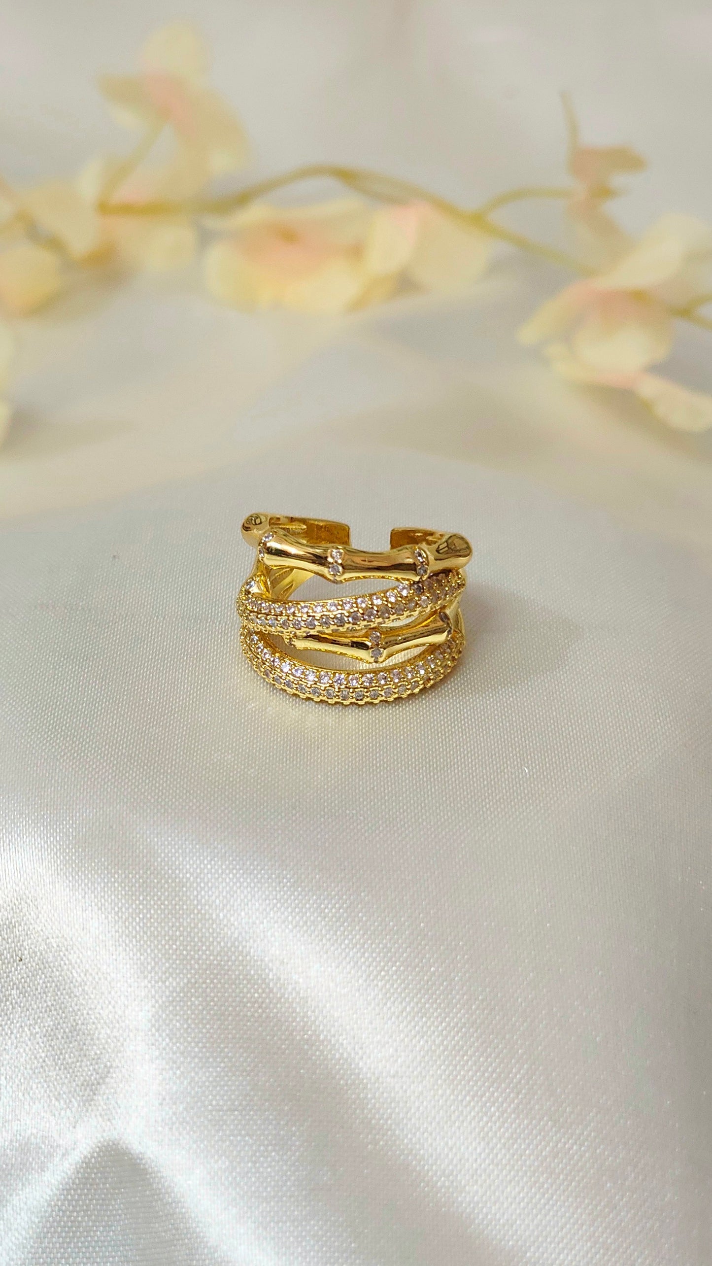 Anti-Tarnish 18k Gold plated Bamboo Statement Ring