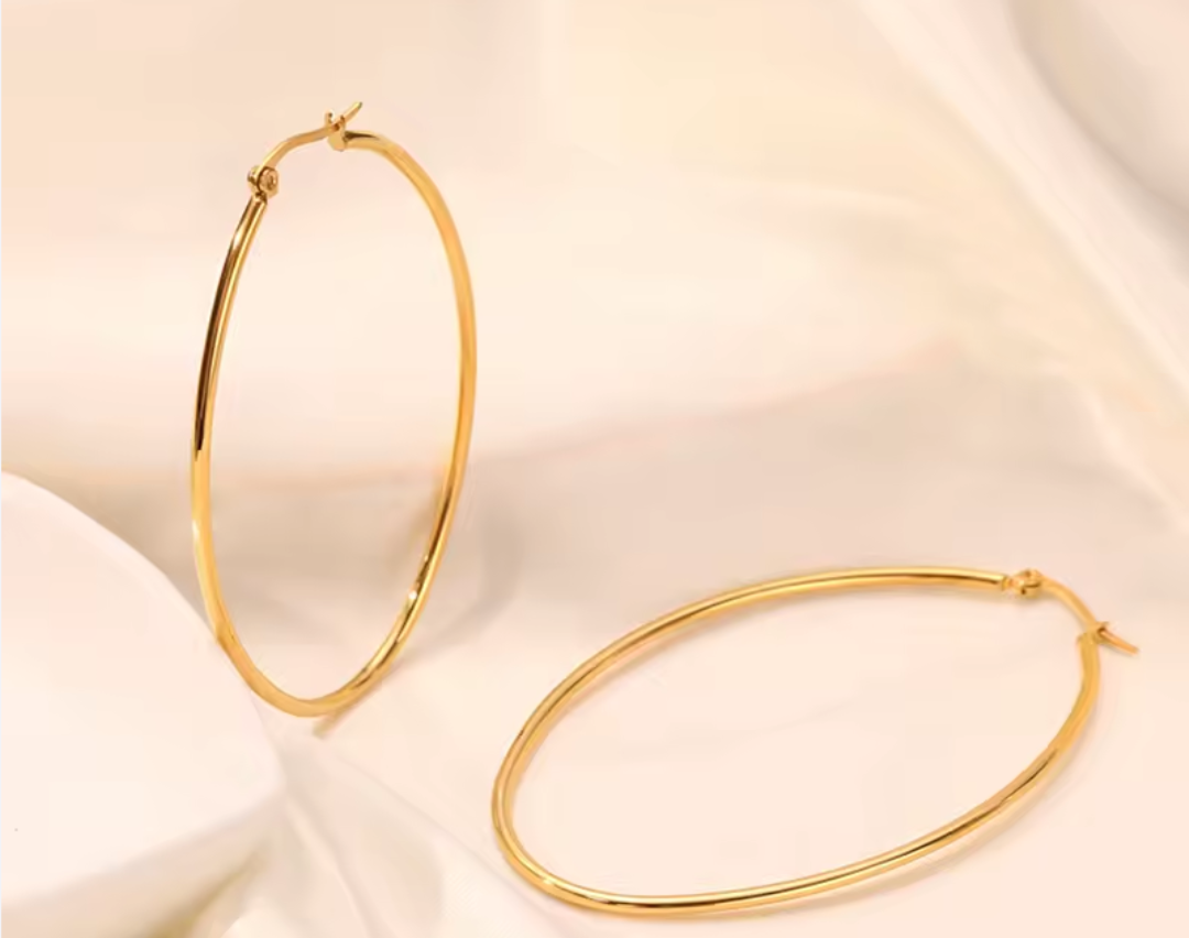 Gold-Plated Slim Oversized Hoop Earings