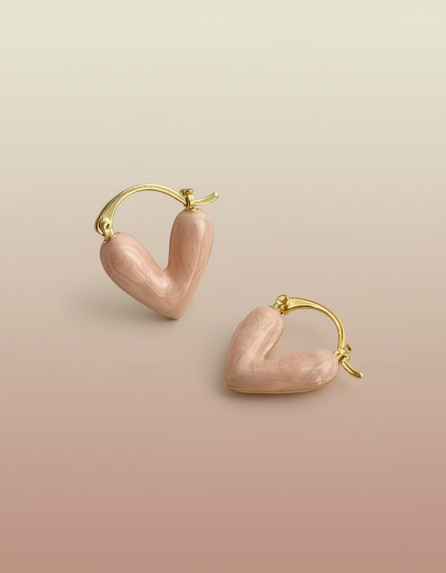 Heart Bloom Enamel Hoop Earrings – Gold-Plated Romantic Huggies
