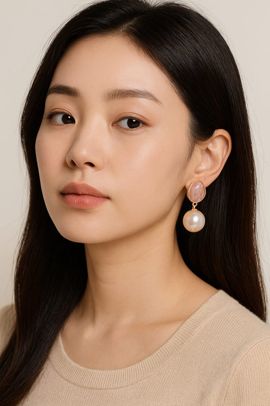 Anti-Tarnish Pink Enamel Pearl Drop Earrings